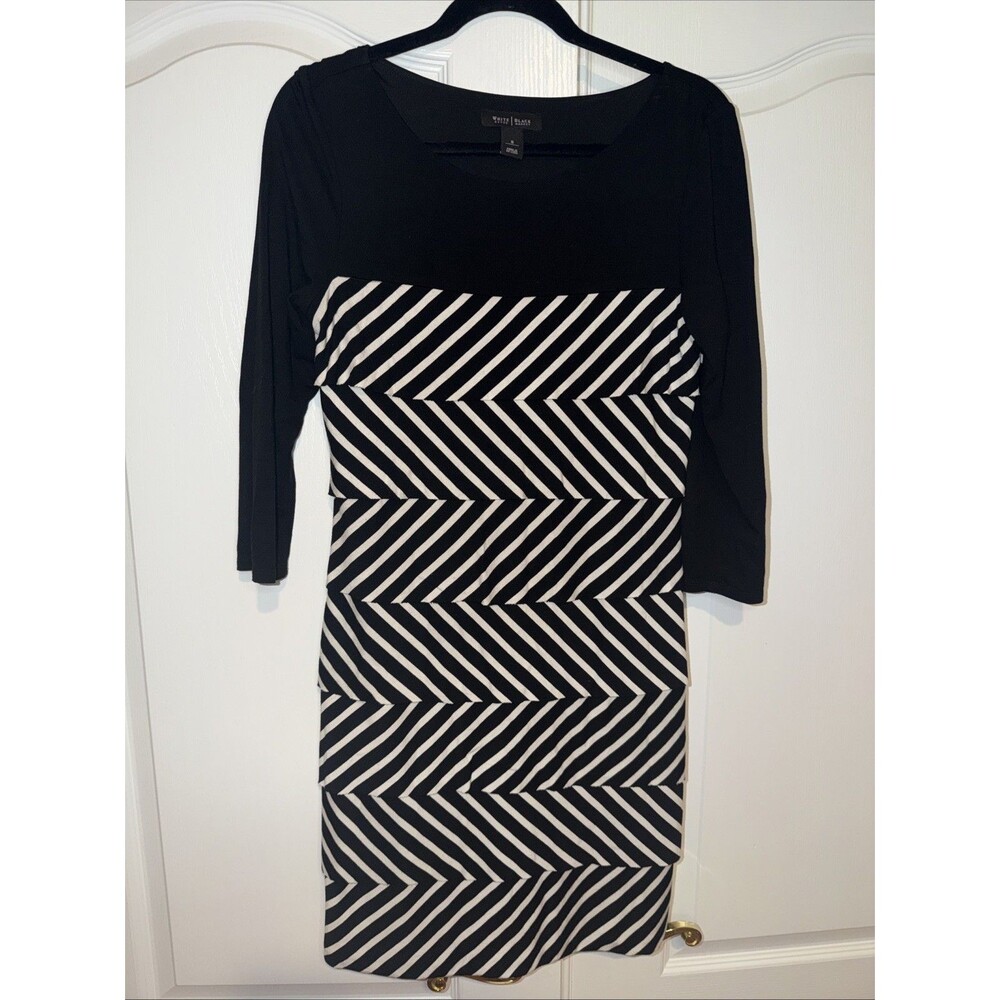 White House Black Market Striped Tiered Fully Lined Dress 3/4 Sleeve Small Soft